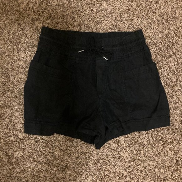 Athleta Pants - Athleta Cabo Linen 4" Shorts Size 0 Solid Black Elastic Waist Drawstring Pockets